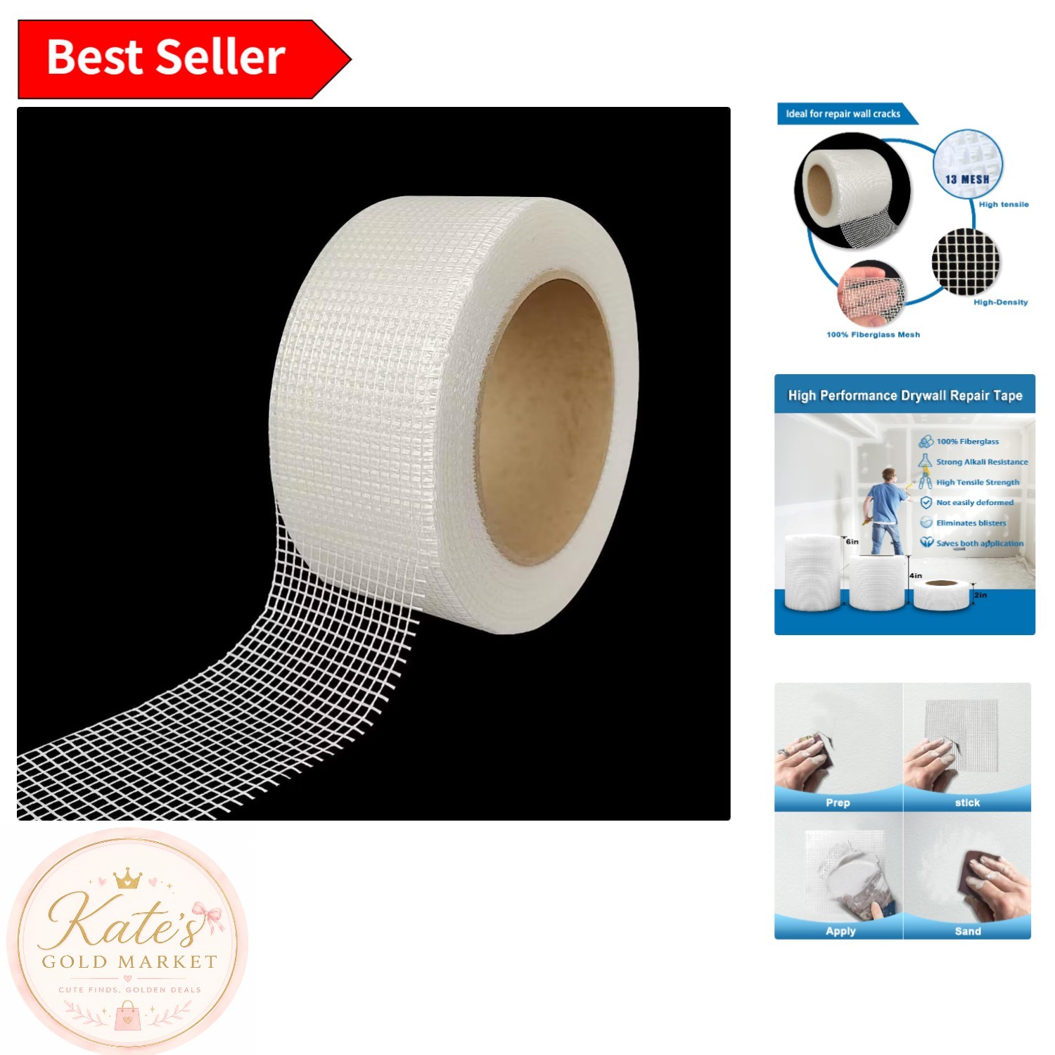 Mesh Drywall Repair Tape - 100ft Length in 2in, 4in, or 6in for Seamless Repairs
