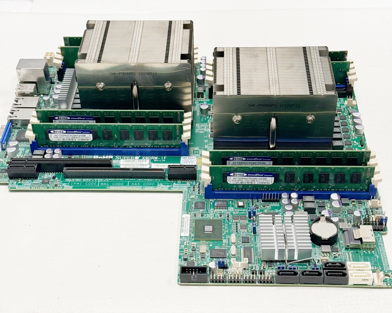 Supermicro X9DRW-IF LGA2011 DDR3 Motherboard w/ Two Heatsinks & Memory