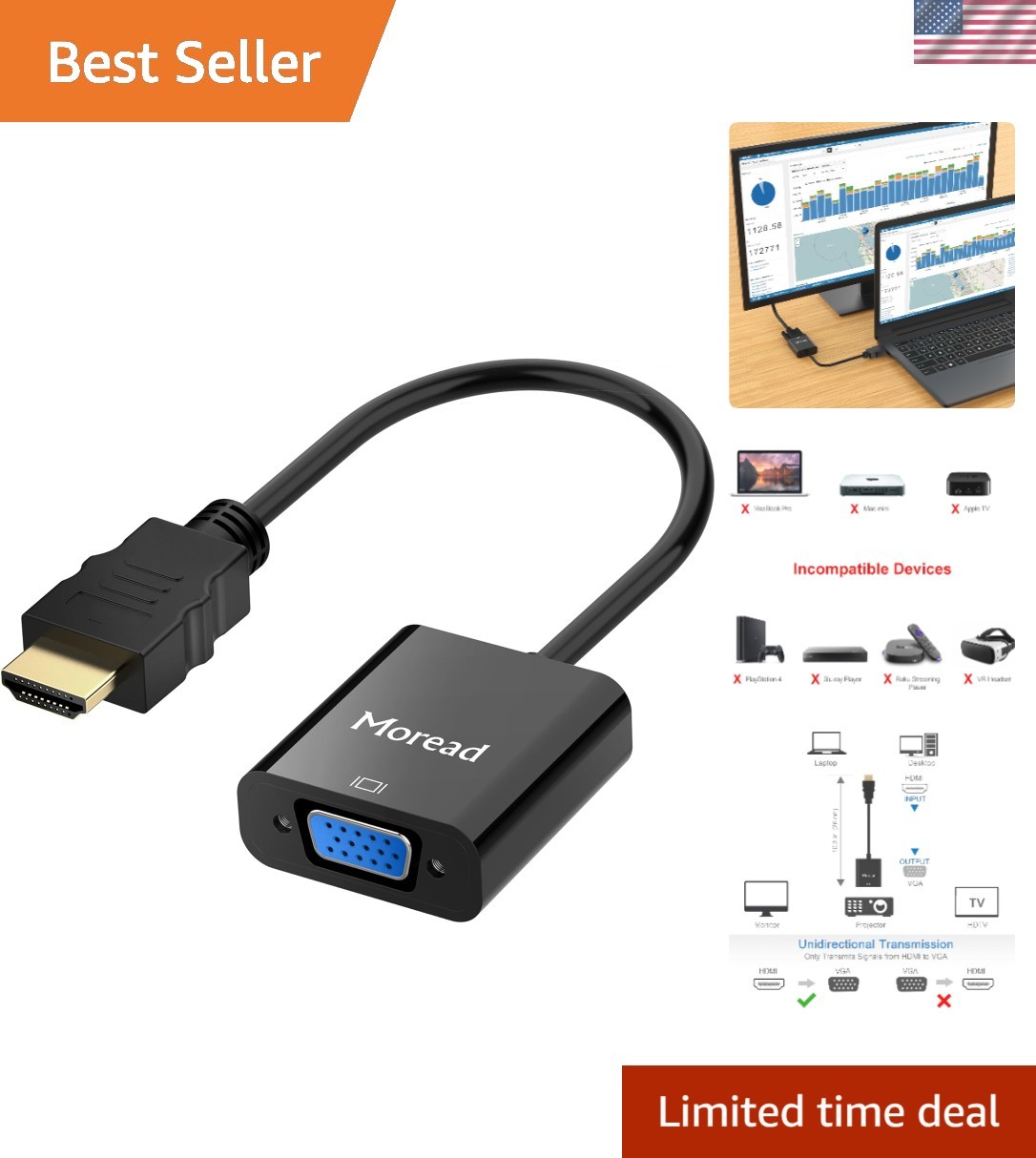 Compact HDMI to VGA Adapter with 5-  - Ideal for Presentations