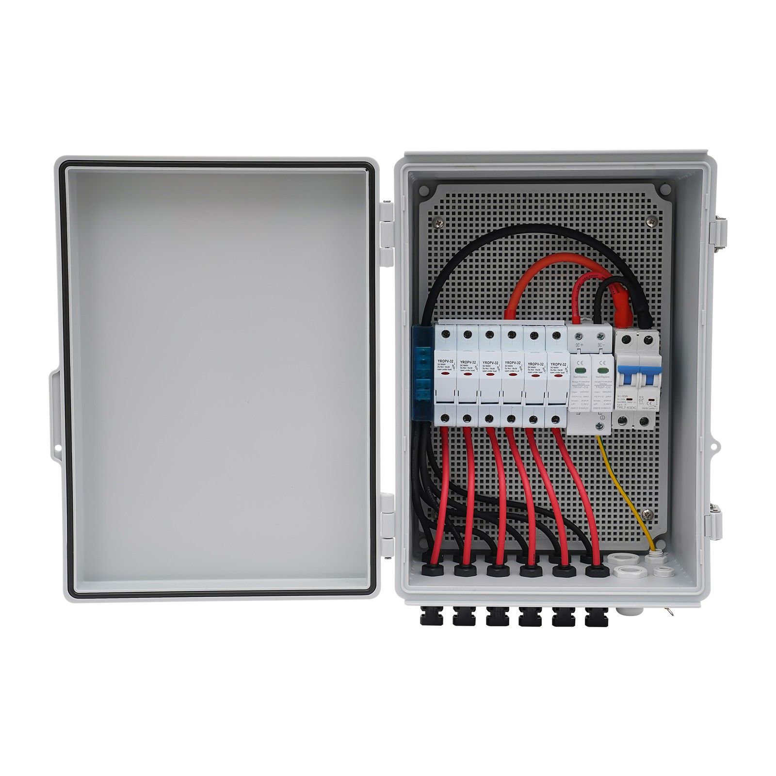 6 String Solar PV Combiner Box 63A Circuit Breaker Junction Box for Solar Panel