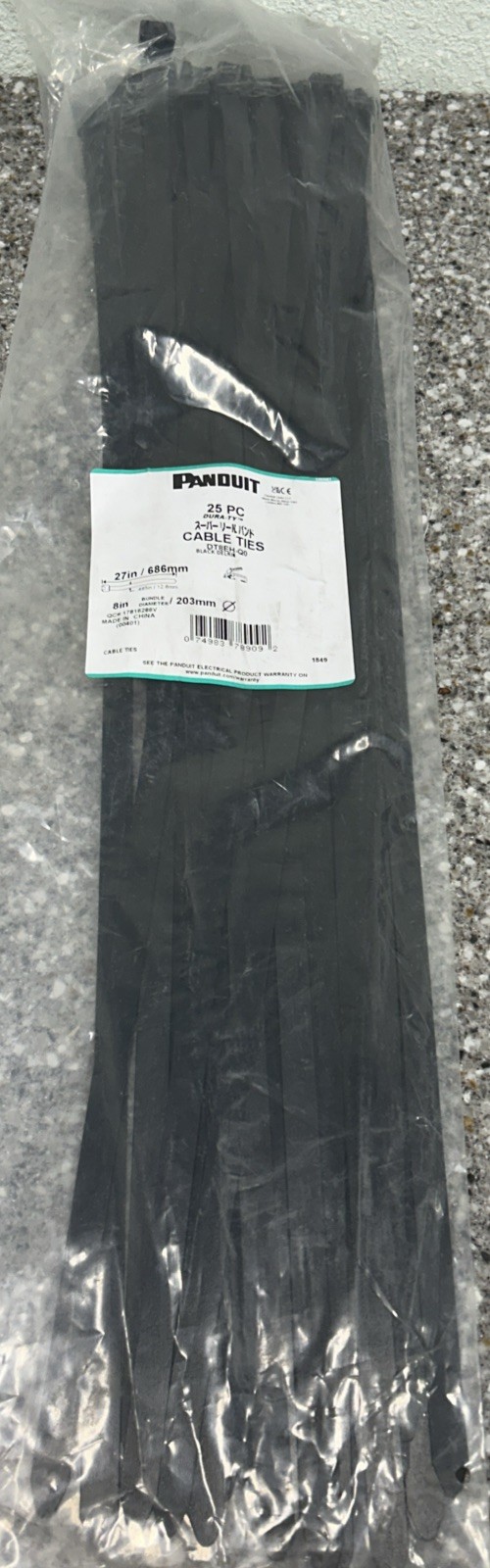25 Pack  PANDUIT DT8EH-Q0 Cable Tie, 27 inchs Zip Ties Weather Resistant Black