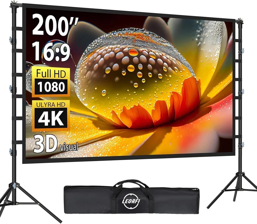 200 Inch Outdoor Projector Screen with Stand: Large Projection Screen with Adjus