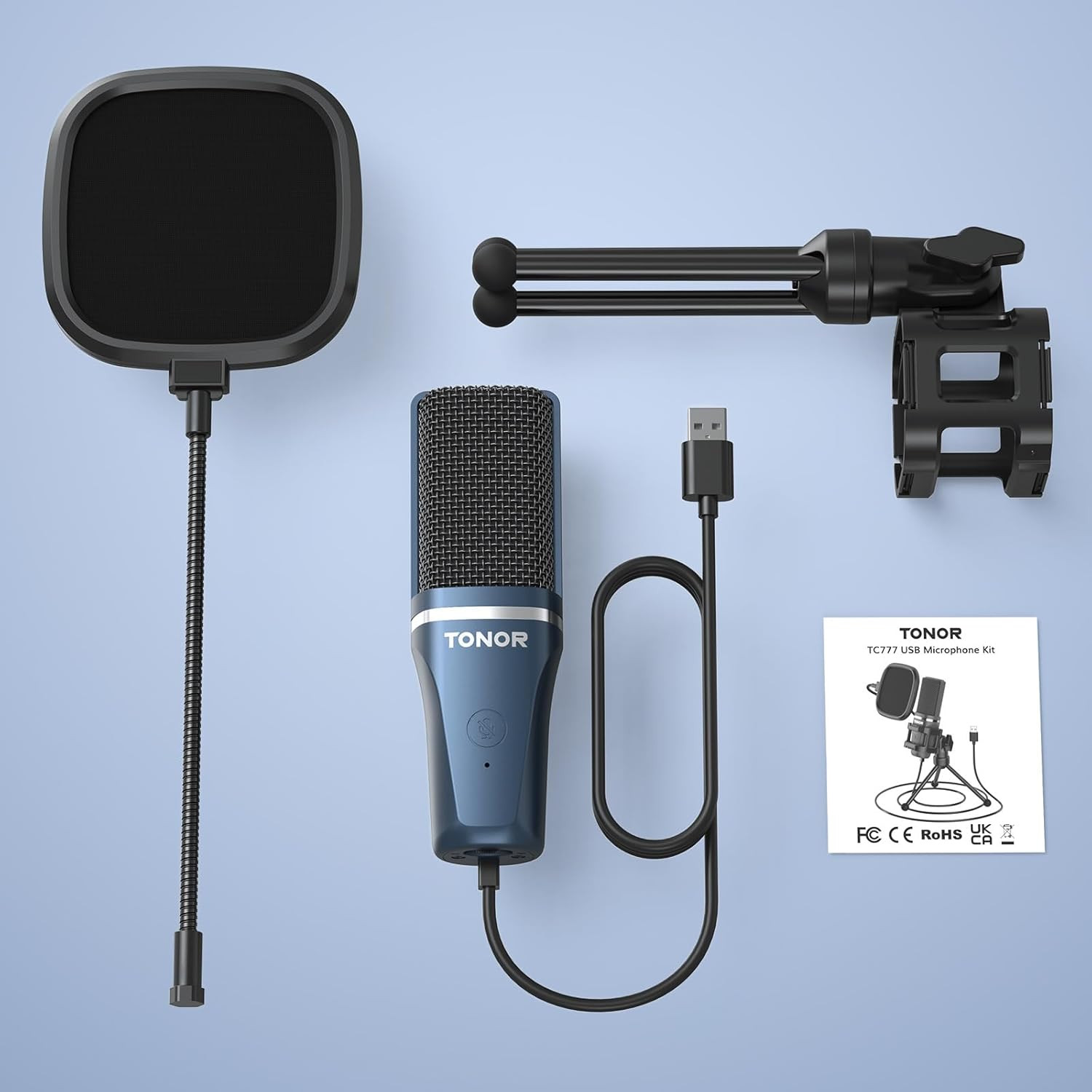TONOR TC-777 Podcast Microphone, USB Computer Microphone, Cardioid Condenser PC