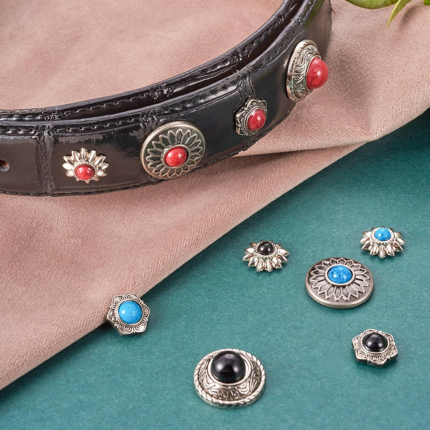 24 Sets Conchos for Leather Sunflower Decorative Rivets Studs 13-20Mm Turquoise