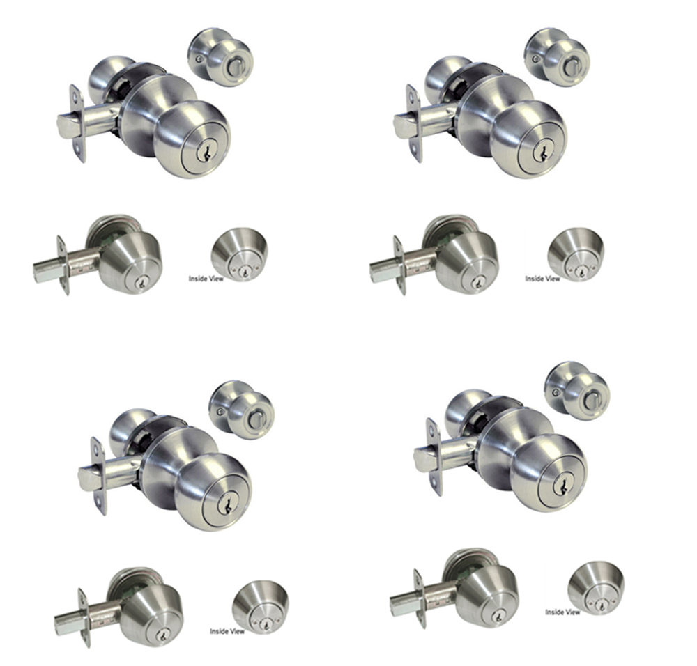 Entry Double Deadbolt Round Door Locks Knobs Brushed Satin Nickel Same Keys