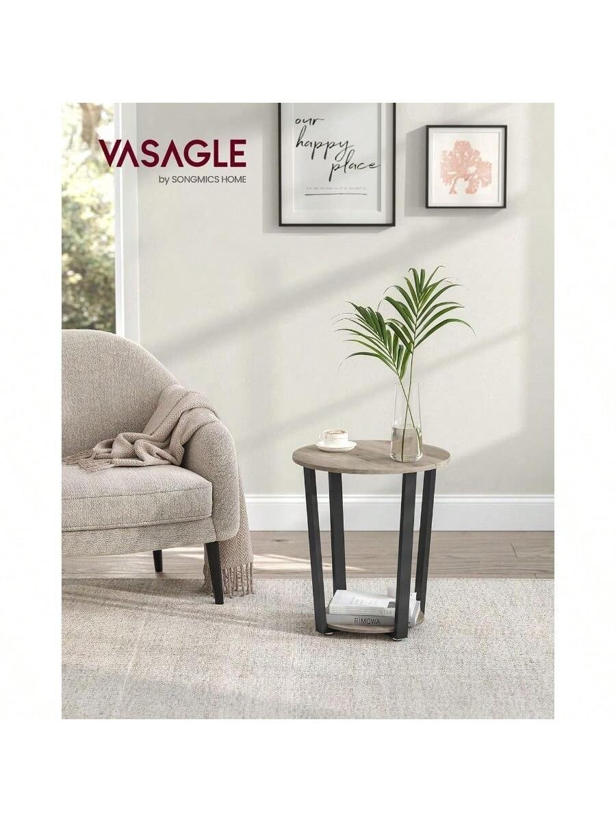 VASAGLE Round End Table w/ Storage Shelf Easy Assembly Industrial Steel Frame