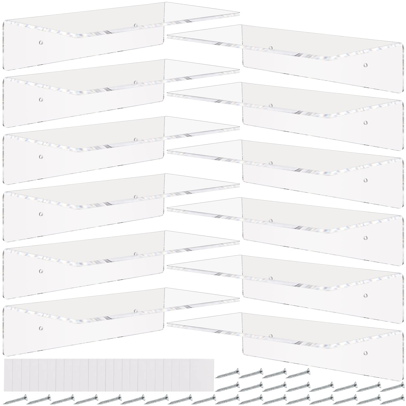 Vinsot 12 Pack Acrylic Floating Shelves 12 Inch Clear Acrylic Shelf Wall Disp...