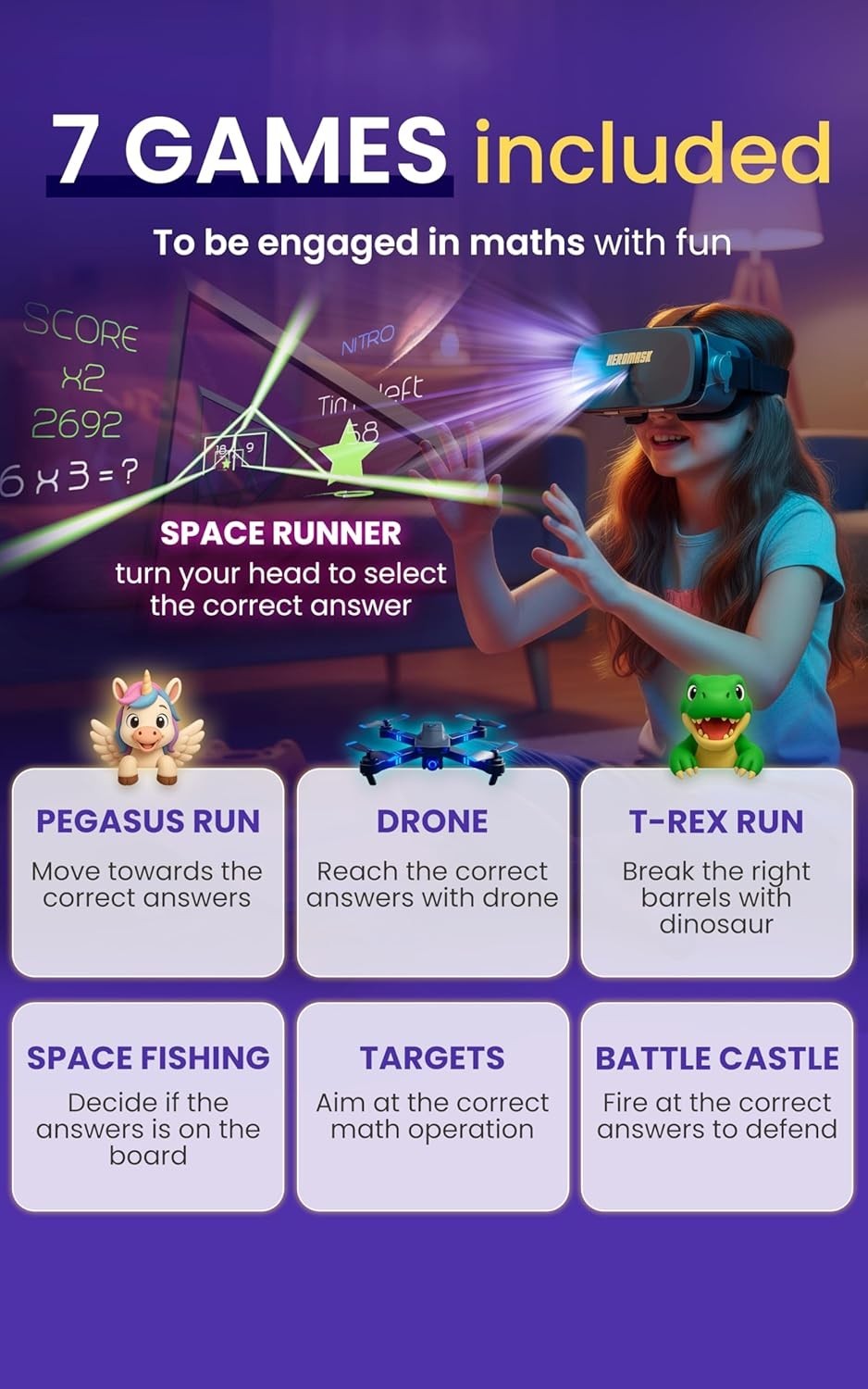 Heromask Mathematics VR Headset Virtual Math Games Age 5+