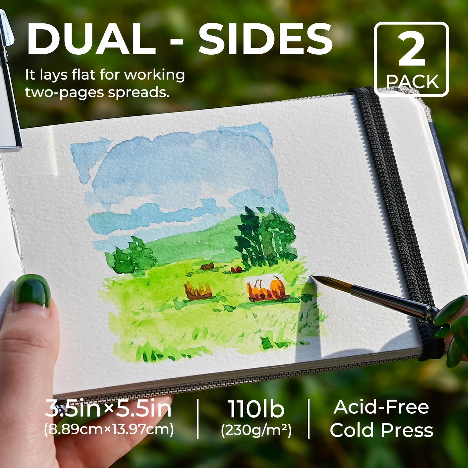 Journal, 3.5x5.5, 2 Pack, 24 Sheets Each, Cold-Pressed with Inner Pocket, 110