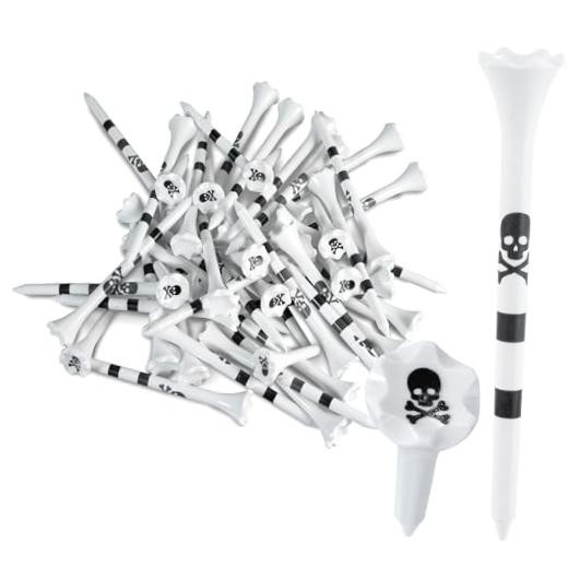 Golf Tees Plastic Combo Length Pack of 50 Includes (40 Skull & Crossbones