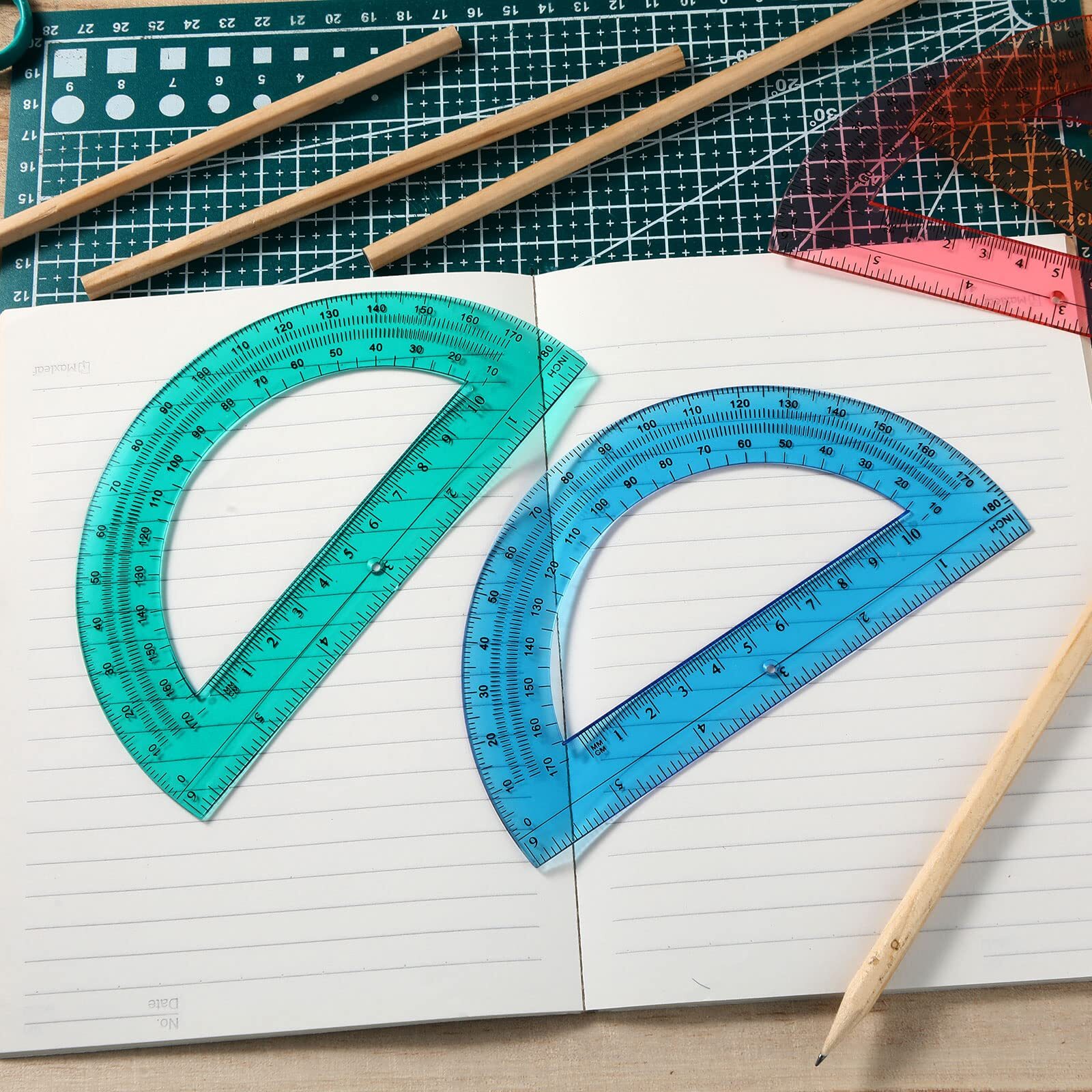 12 Pack 6 Inch Plastic Protractor 180 Degrees Angle Measurement for School