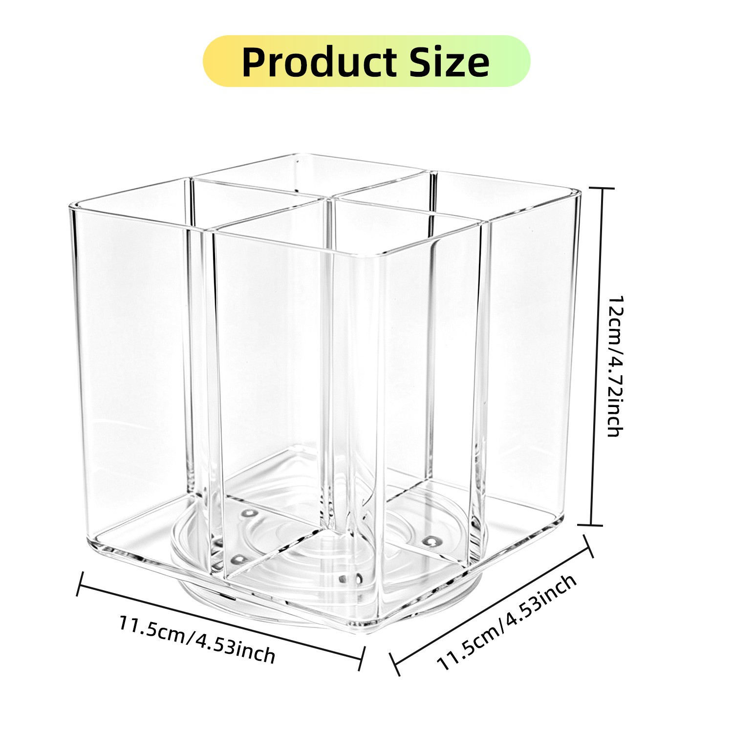 360° Rotating Clear Acrylic 4-Compartment Organizer for Cosmetics & Brushes