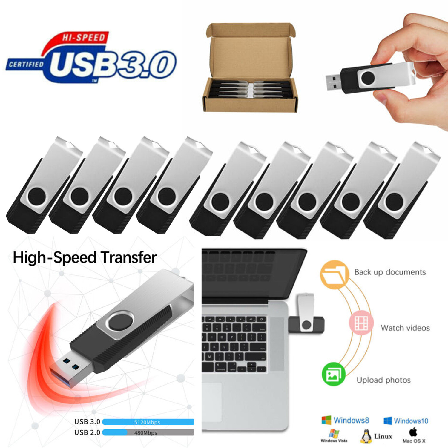 LOT 1X 2X 3X 5X 10X 16GB 32GB USB 3.0 Flash Drive Memory Stick Storage Pen Drive