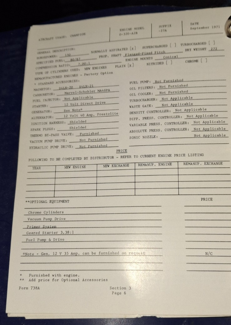 Engine Model Description and Aircraft Application Manual 1971 AVCO Lycoming Div.