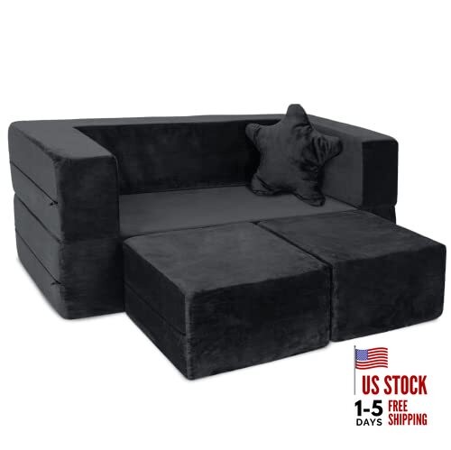 Kids Couch - Modular Kids Sofa for Toddler and Baby Playroom/Bedroom Black