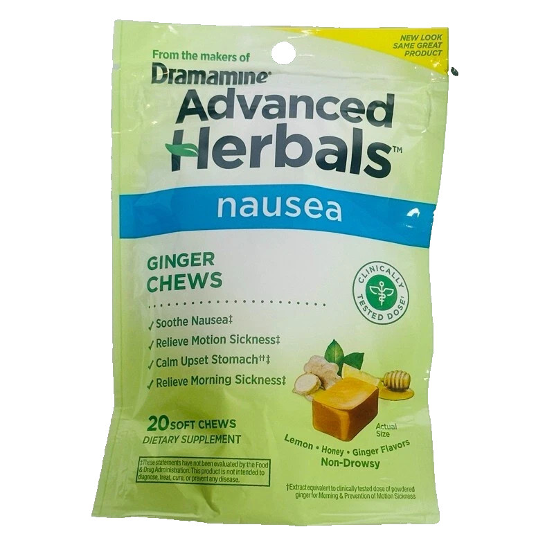 Advanced Herbals Ginger Chews for Nausea 20 ct. Exp: 10/2026 Dramamine Honey