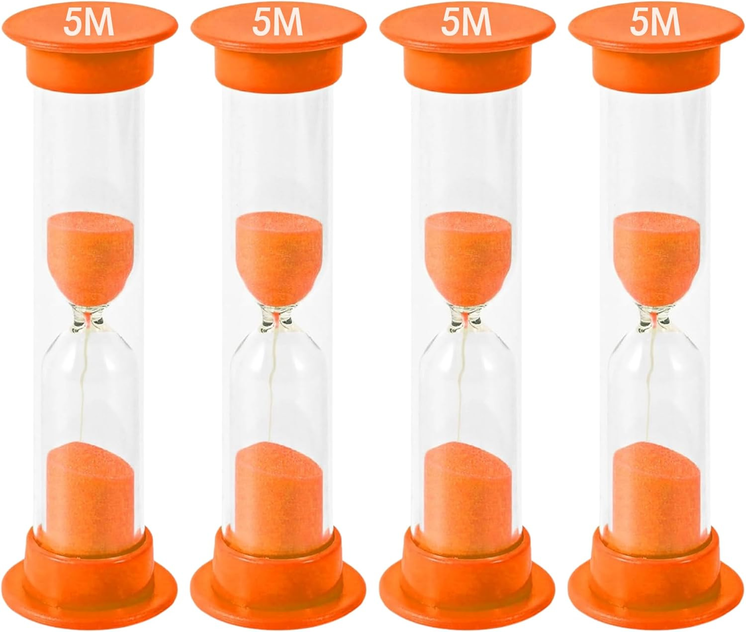 Sand Timer for Kids - 5 Minute Set of 4 Hour Glass - Orange Color- Acrylic Cover