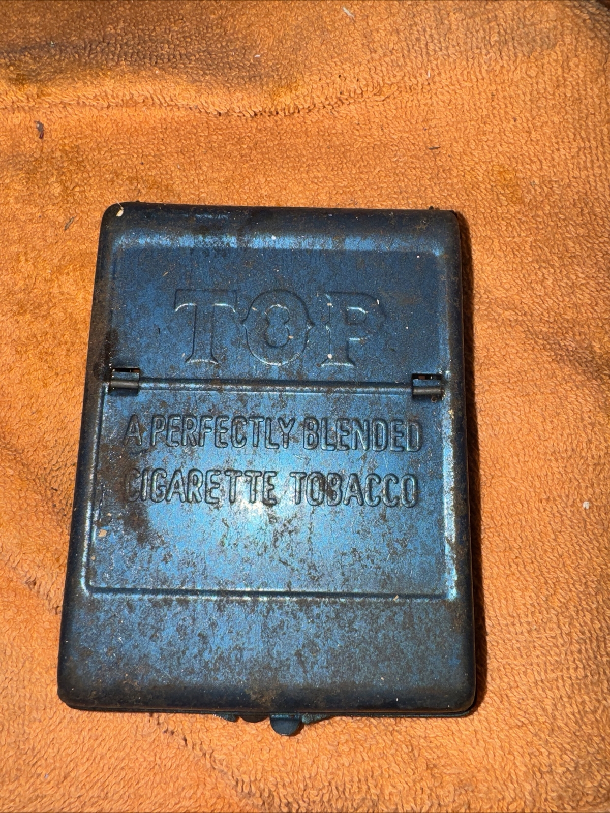 Vintage TOP Blue Metal Tin CIGARETTE ROLLER Perfectly Blended Tobacco NICE PAINT