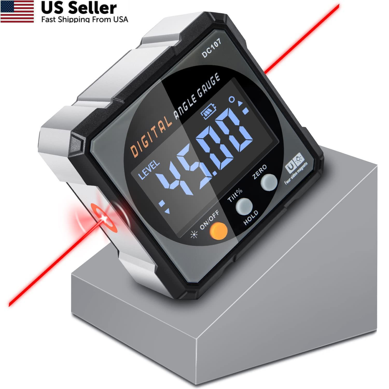 Digital Angle Finder Electronic Laser 4-side Magnetic Inclinometer Woodwork Tool