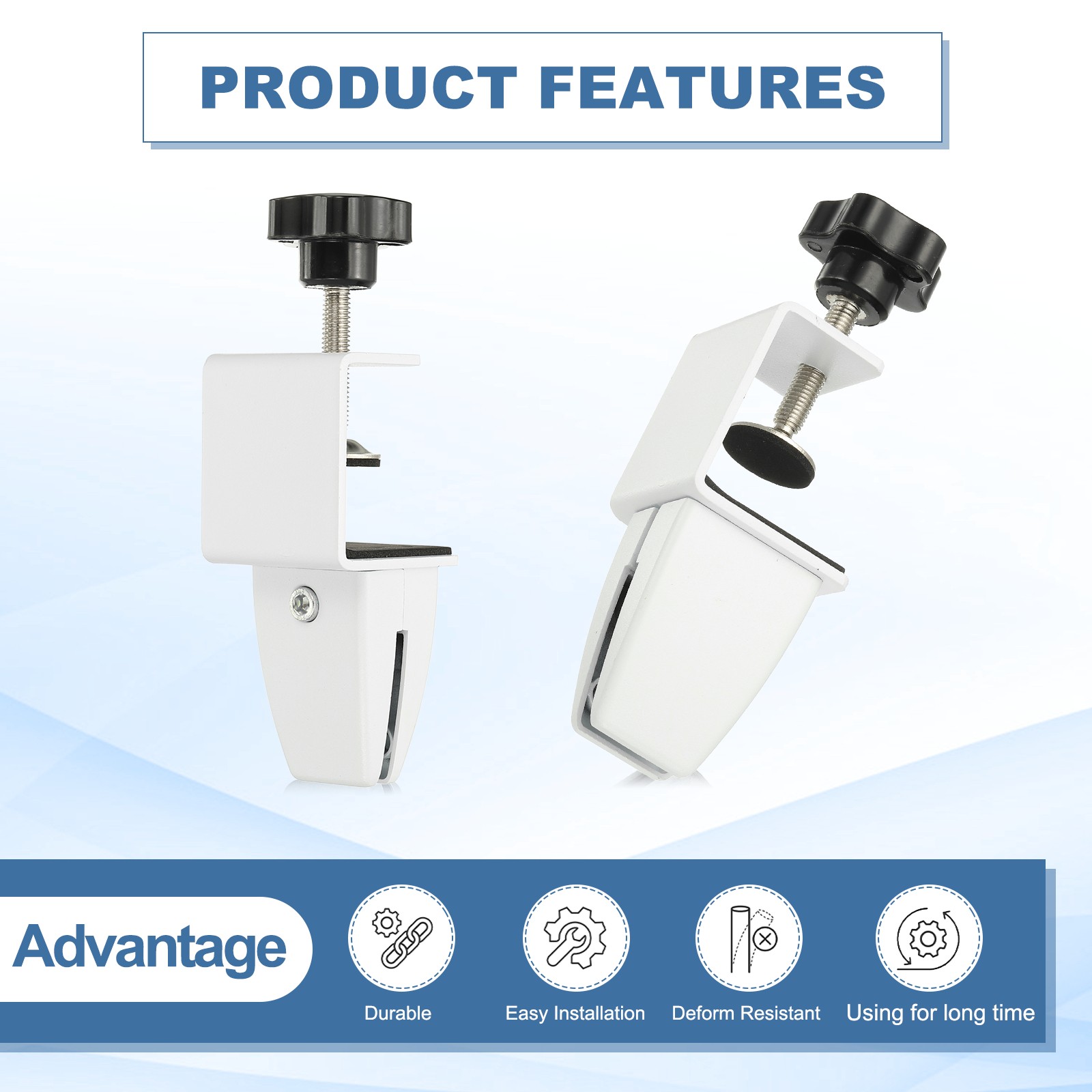2Pcs Adjustable Desk Divider Partition Clips, Sneeze Guard Support, White
