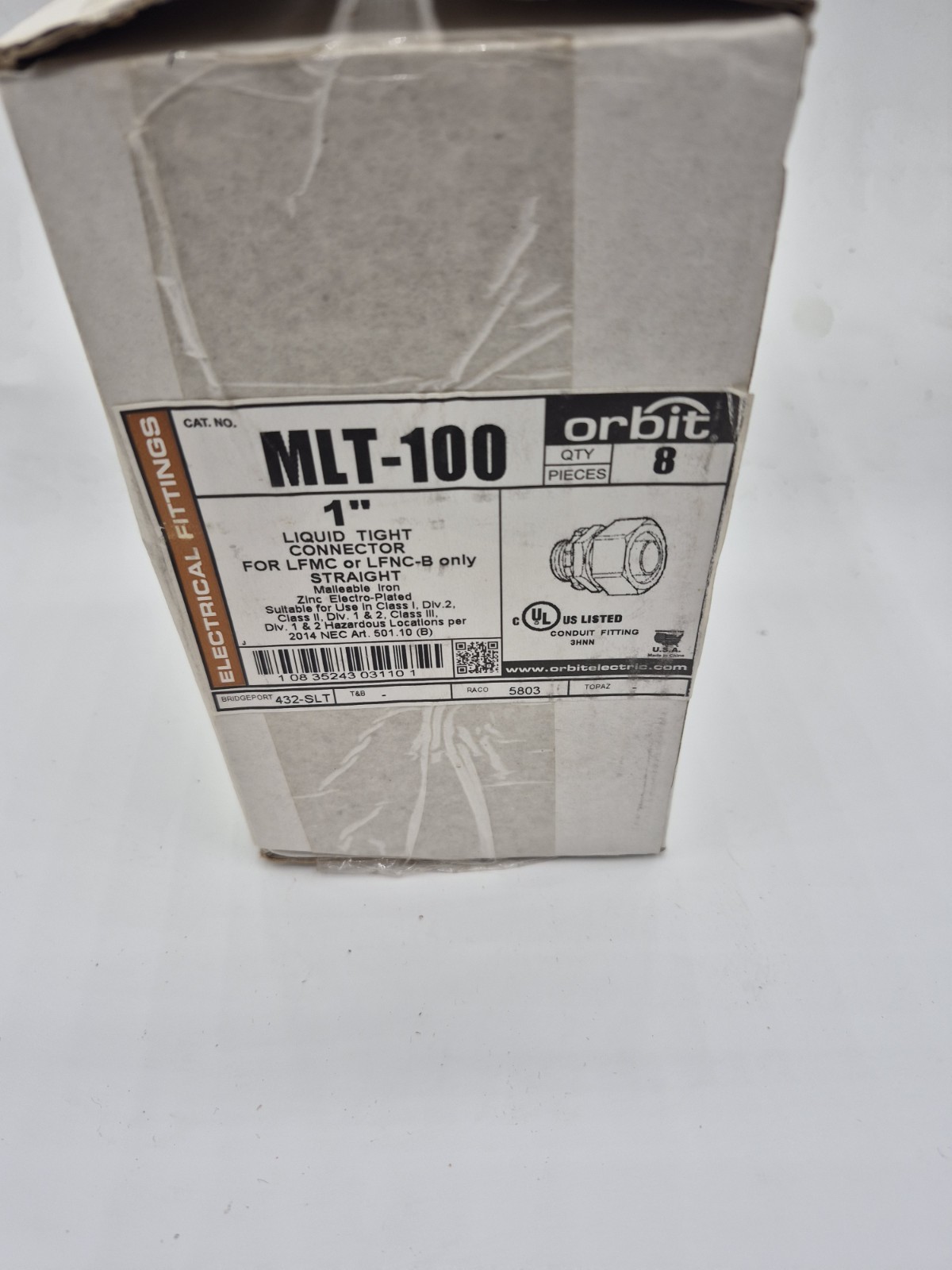 Box of 8 Orbit MLT-100 1 Inch Steel Liquid Tight Connector New Open Box