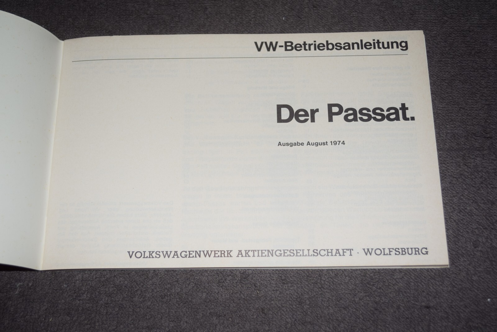 Operating Instructions Manual VW Passat B1 Type 32/33 Mint/Unused