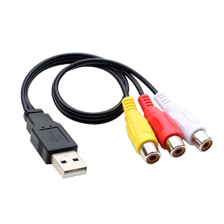 USB Male to 3 RCA Female AV Audio Video Cable Adapter for TV HDTV DVD 1080P