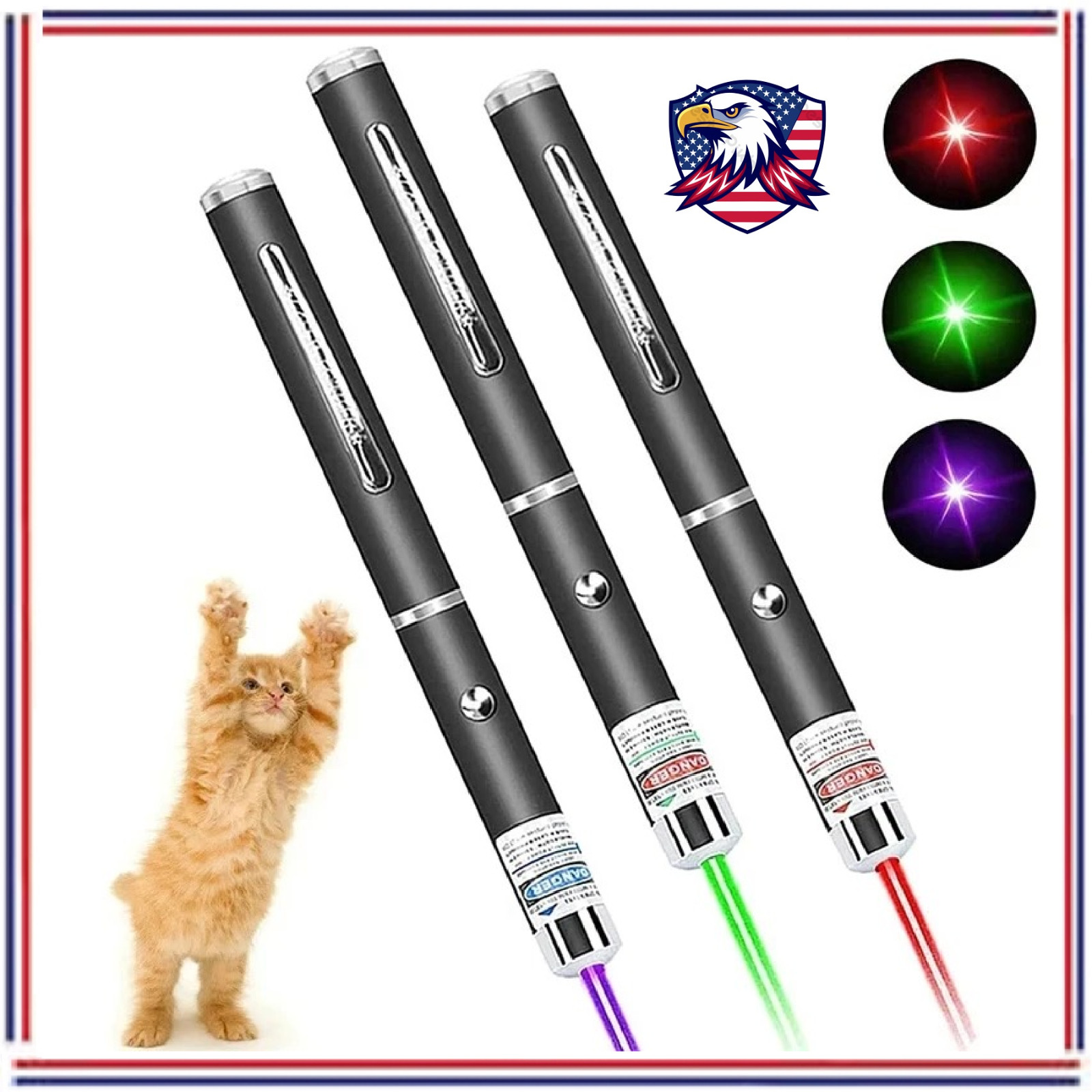 3 Packs Color 900Mile Laser Pointer Pen Green Blue Red Light Visible Beam Laze