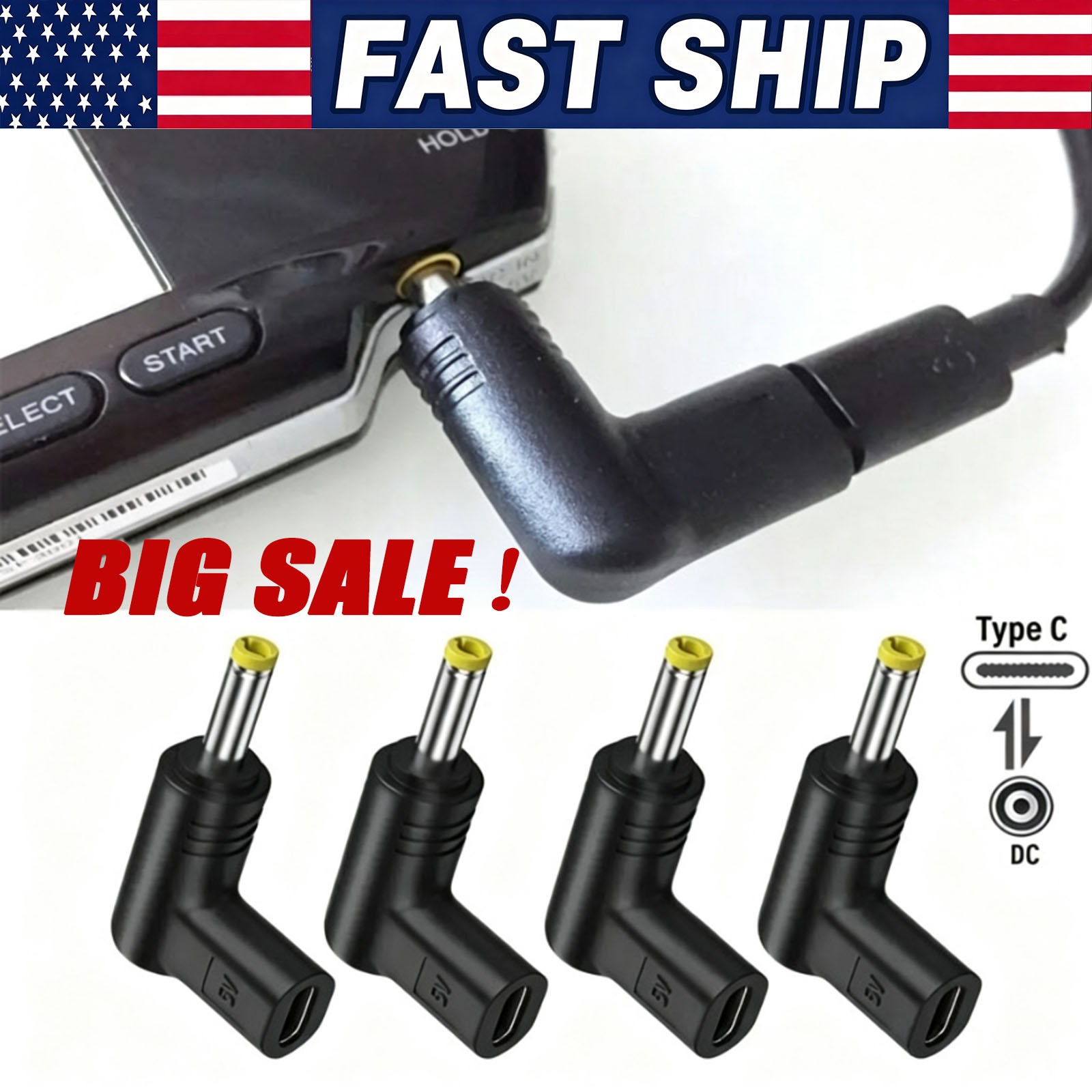 PSP USB-C Charging Adapter for 1000 2000 3000 E1000 Coverts to USB Type-C