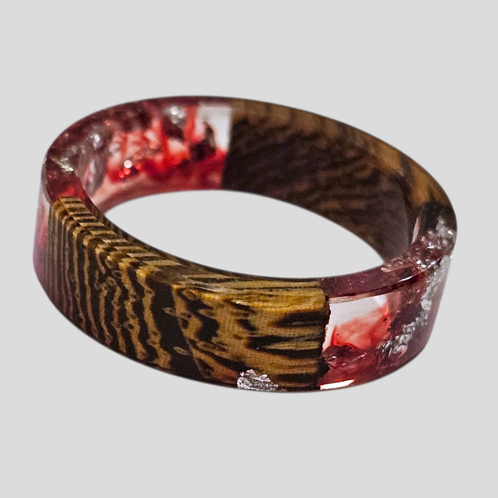 Handmade Wood & Red Resin Ring Size 10 Artisan Boho Natural Grain Eco Chic