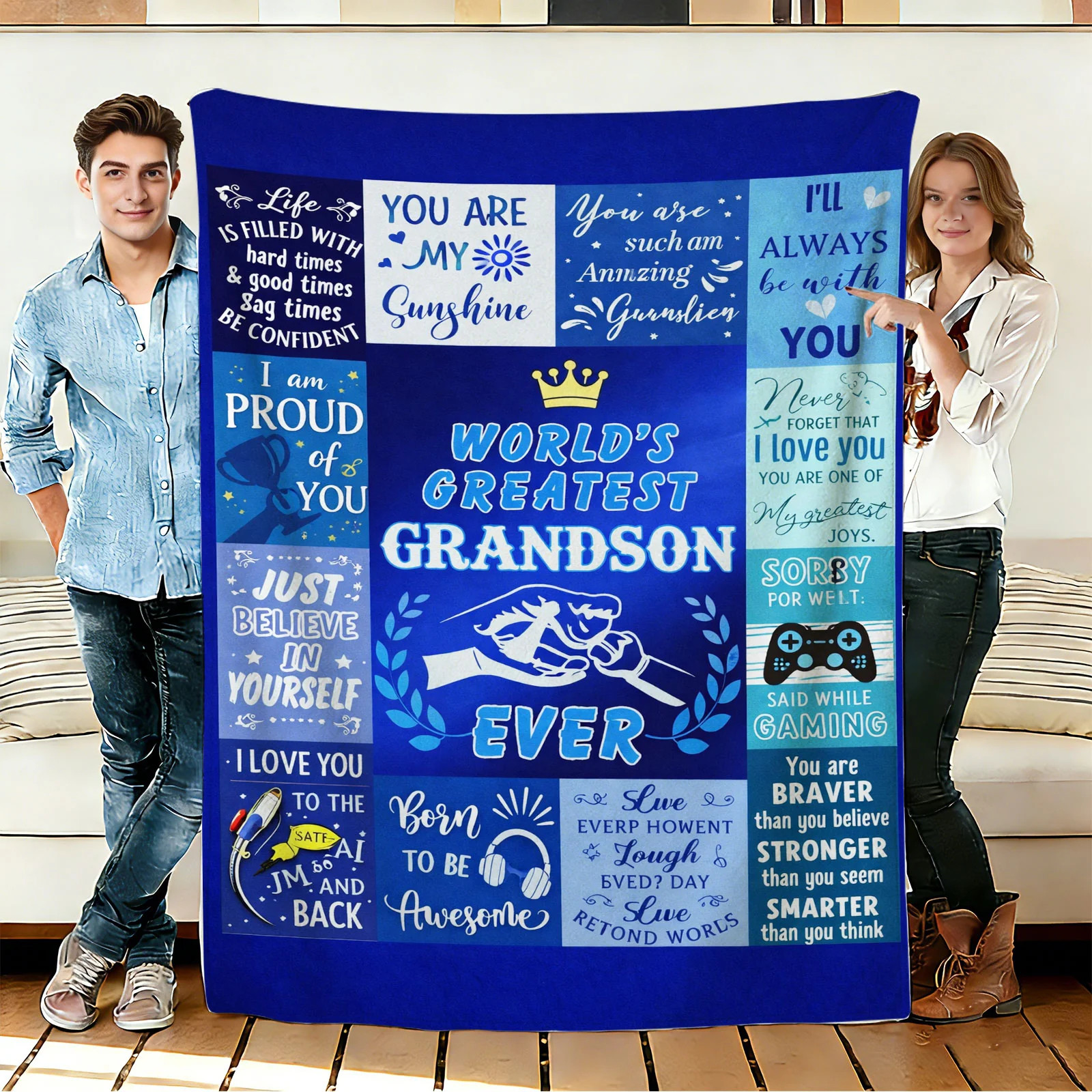 World's Greatest Grandson Flannel Blanket Soft Cozy Throws Napping Travel Use