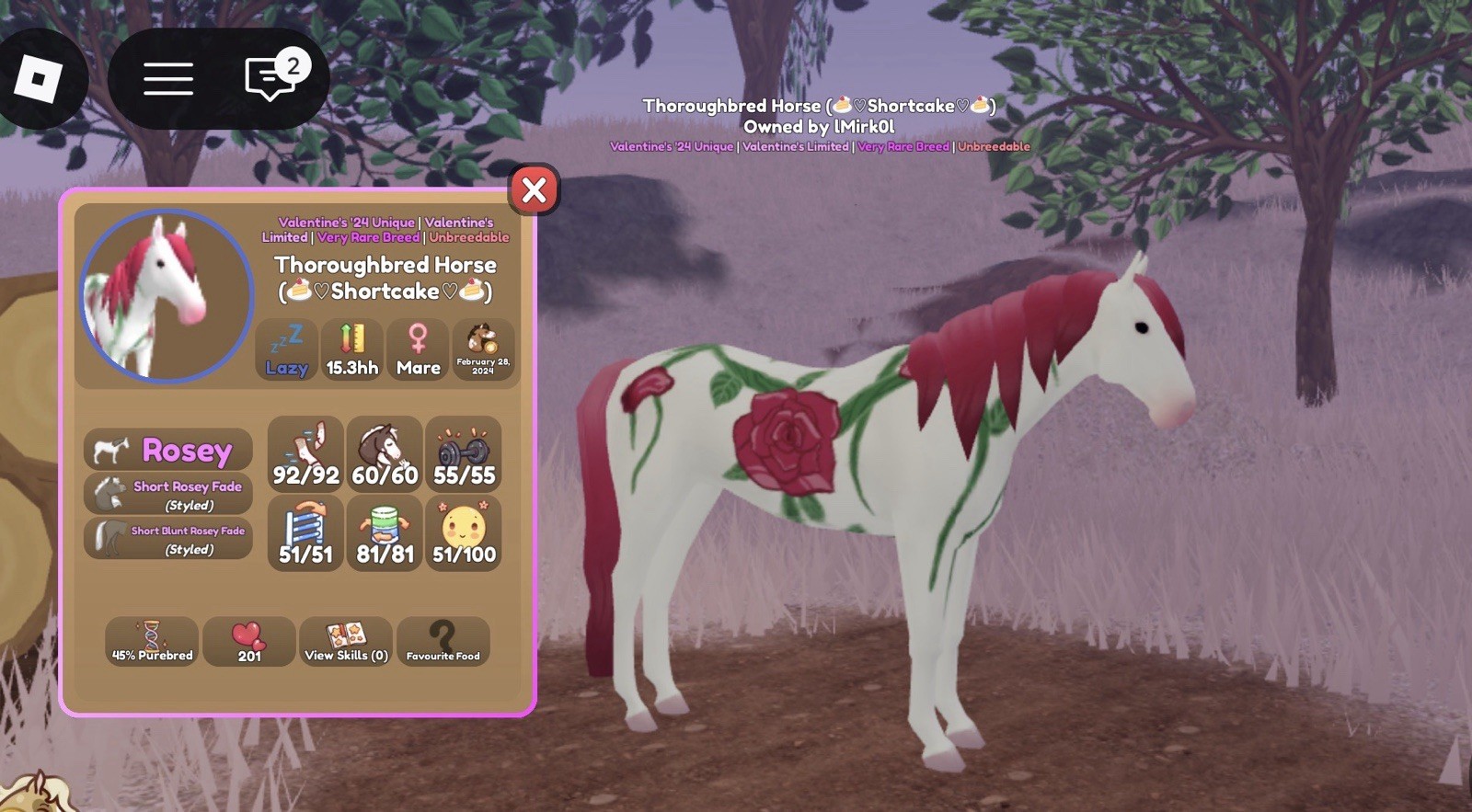 Thoroughbred Horse Very Rare Breed Valentine's '24 Unique 45% Purebred