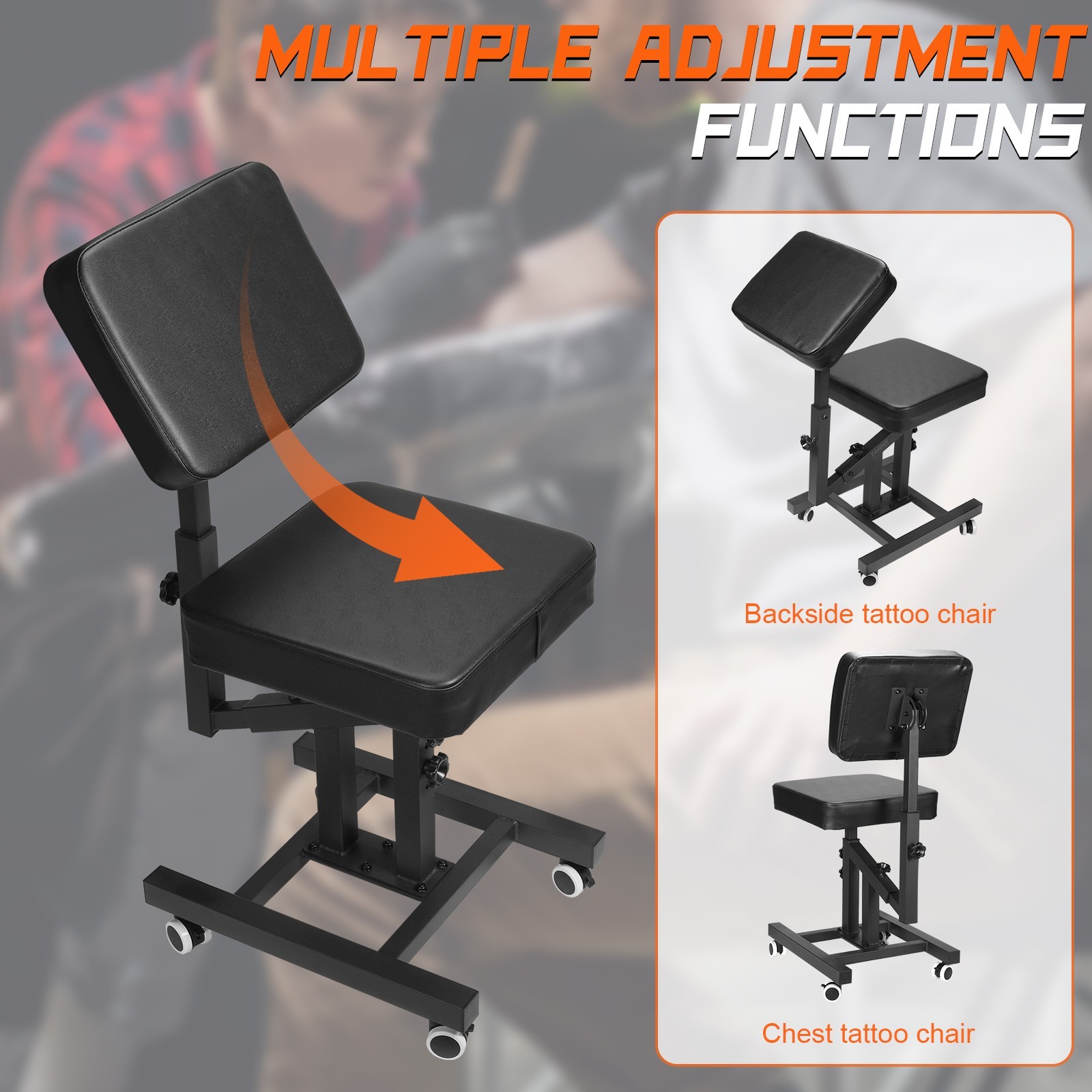 Massage Chair Portable Tattoo Chair Folding Multiple angles Adjustable 2 Inch Th