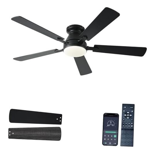 54 inch Ceiling Fans with Lights and Remote, Low Profile Ceiling Fan with Black