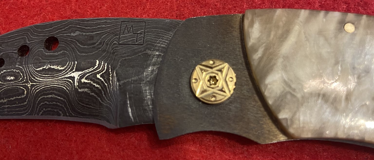 Mike Tamboli Custom Small Damascus Folding Knife Musk Ox, Lock Back