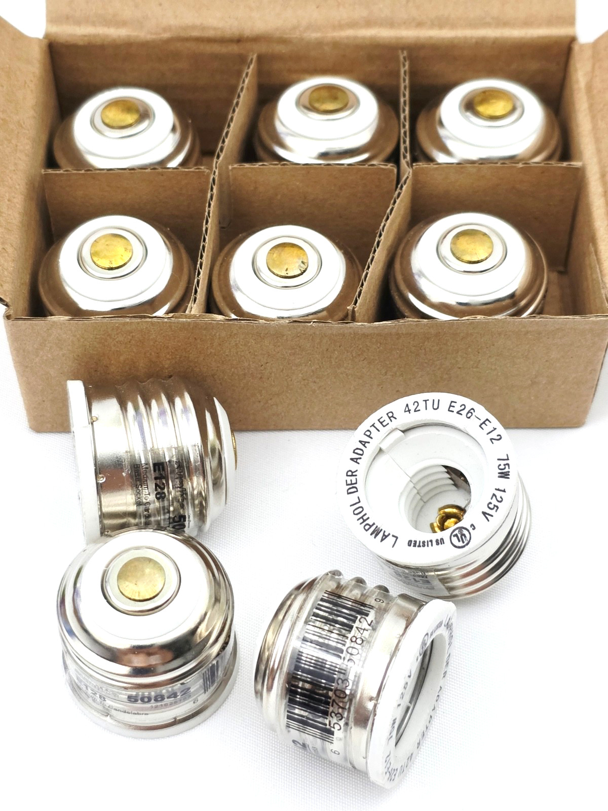 Lot of 10 Sunlite 50842 E128 Medium To Candelabra Base Adapter Socket 75 Watt