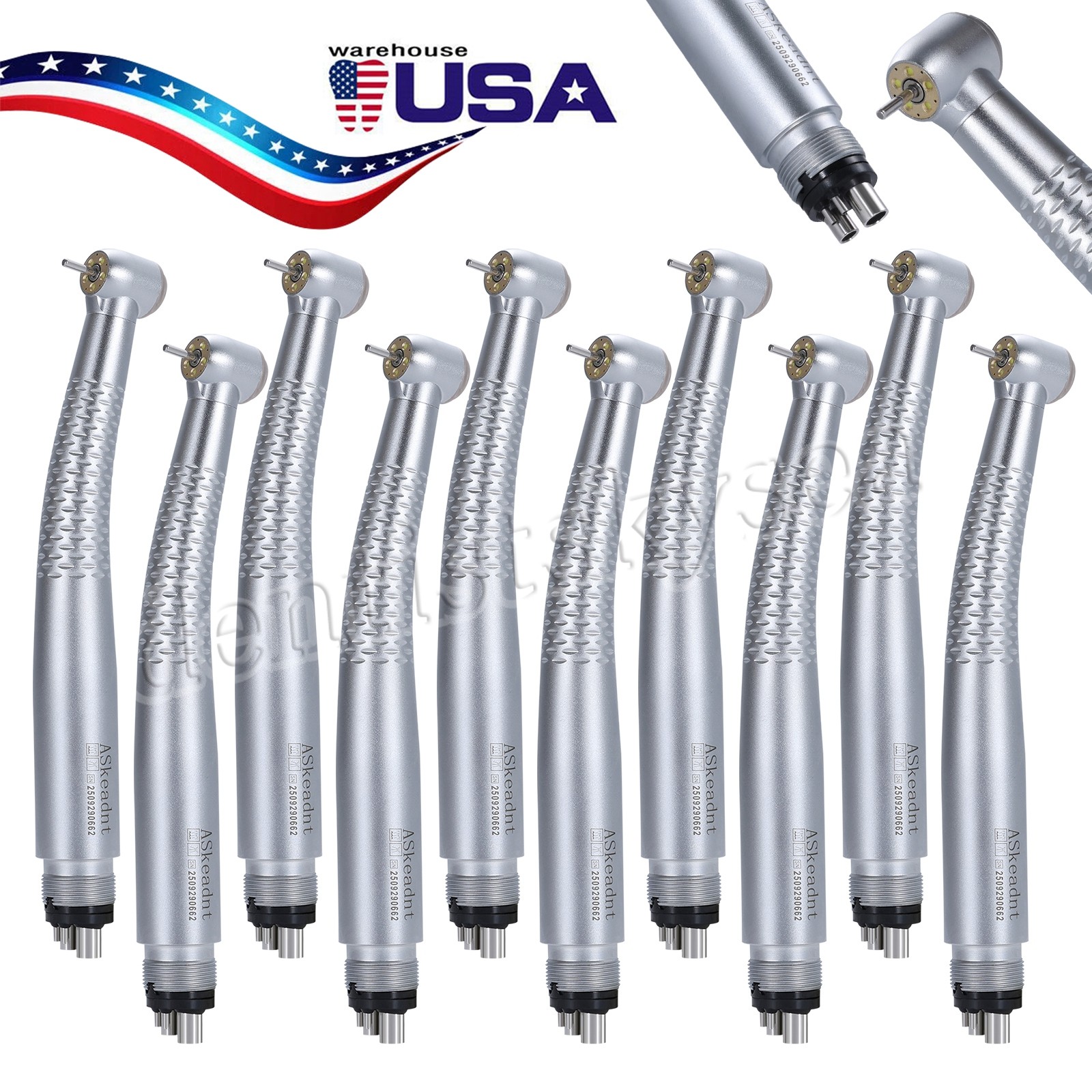 1/5/10Pcs Turbine Dental 5 LED Fiber Optic E-generator Handpiece 5-Spray 4 Hole