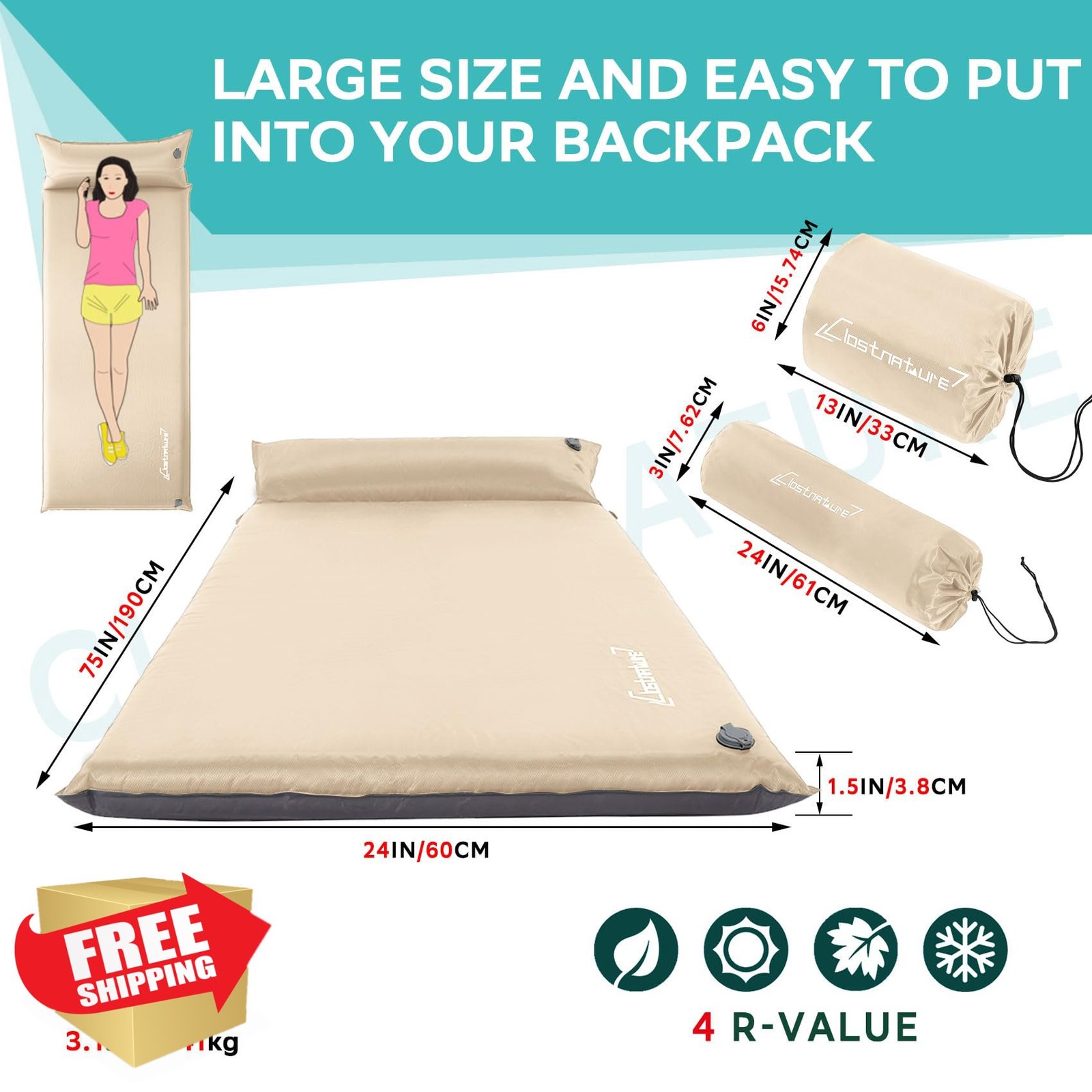 Clostnature Self Inflating Sleeping Pad - 1.5-3" Camping Mat