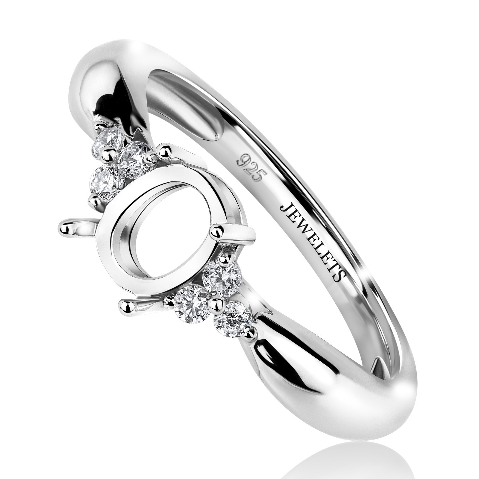 925 Silver Ring Blank, 6x8mm Oval Prong Setting | Rhodium Plated