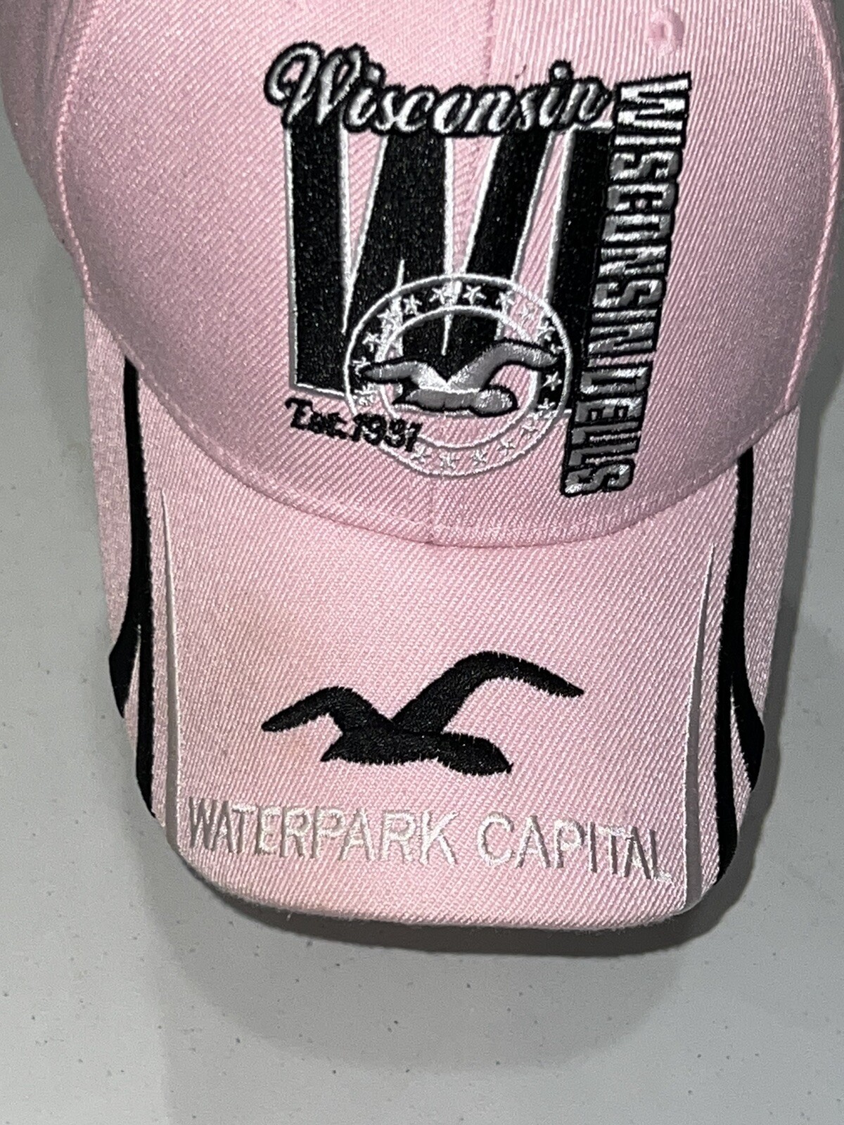 Wisconsin Dells Waterpark Capital Pink Hat Cap w/ Black/ White Accent/Hook Loop