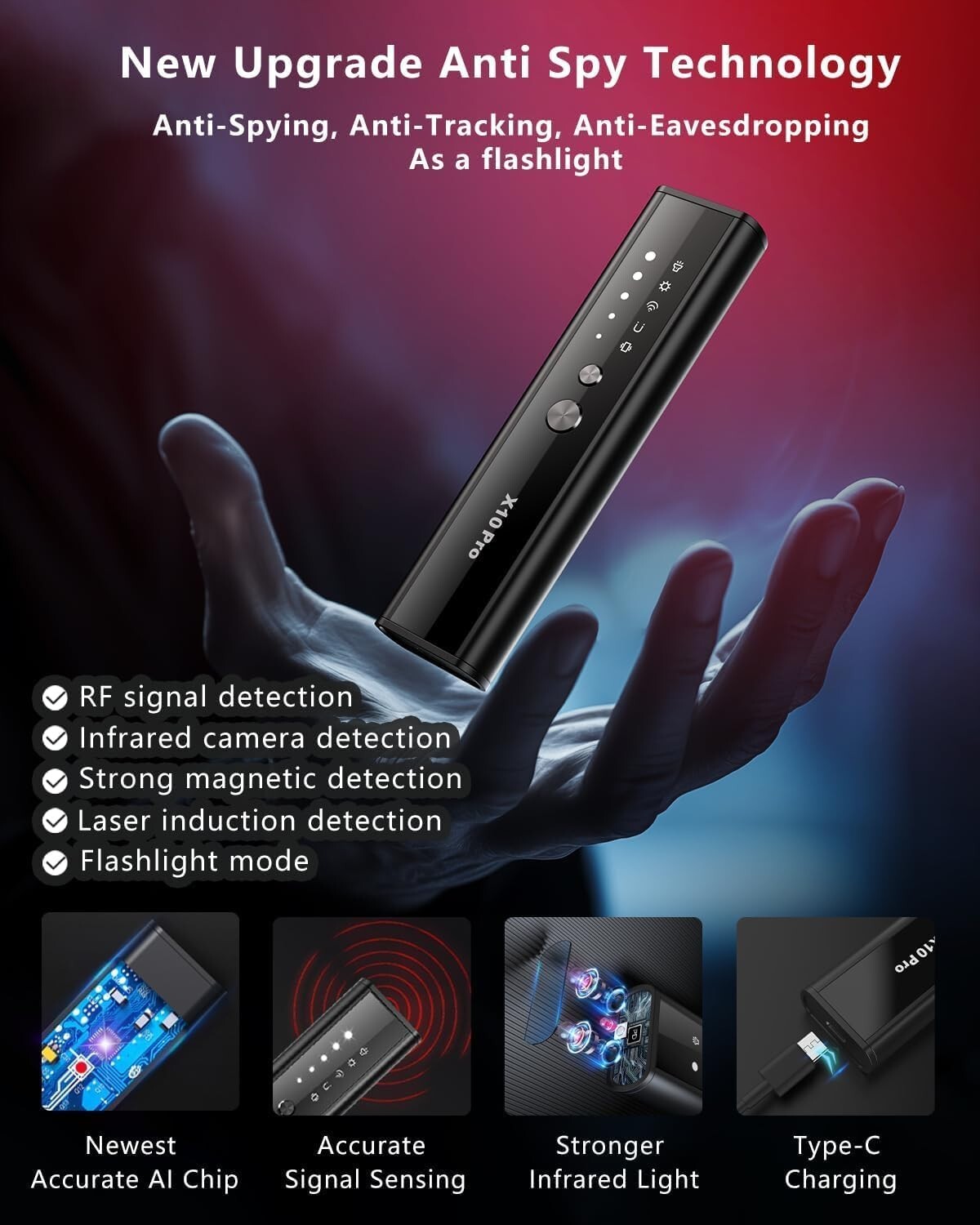 YPMEW Camera Detectors X10 Pro, Accurate Camera/ Bug Sweeper