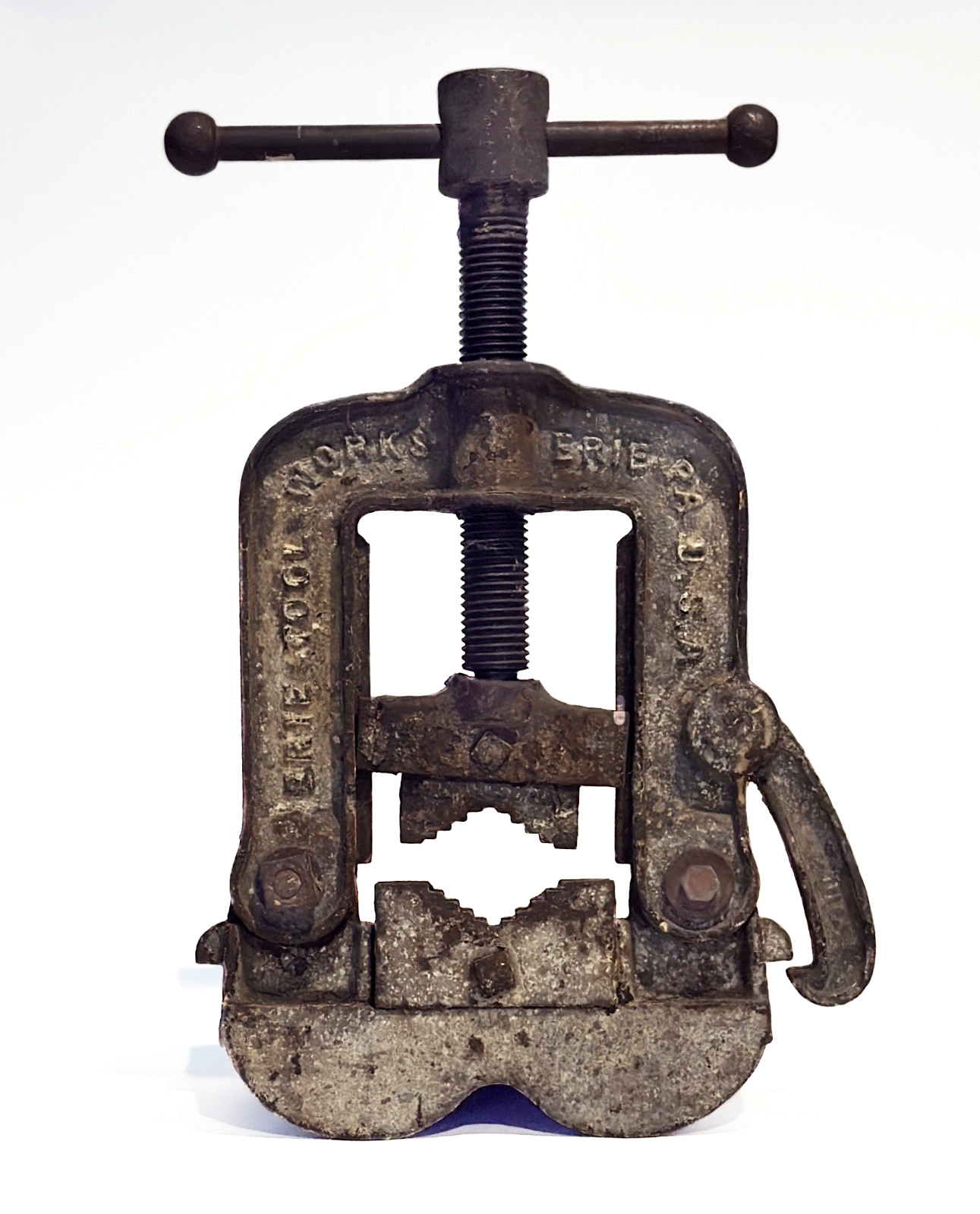 Vintage ERIE TOOL WORKS Pipe Vise Antique Cast Iron Yoke Tool Erie PA USA