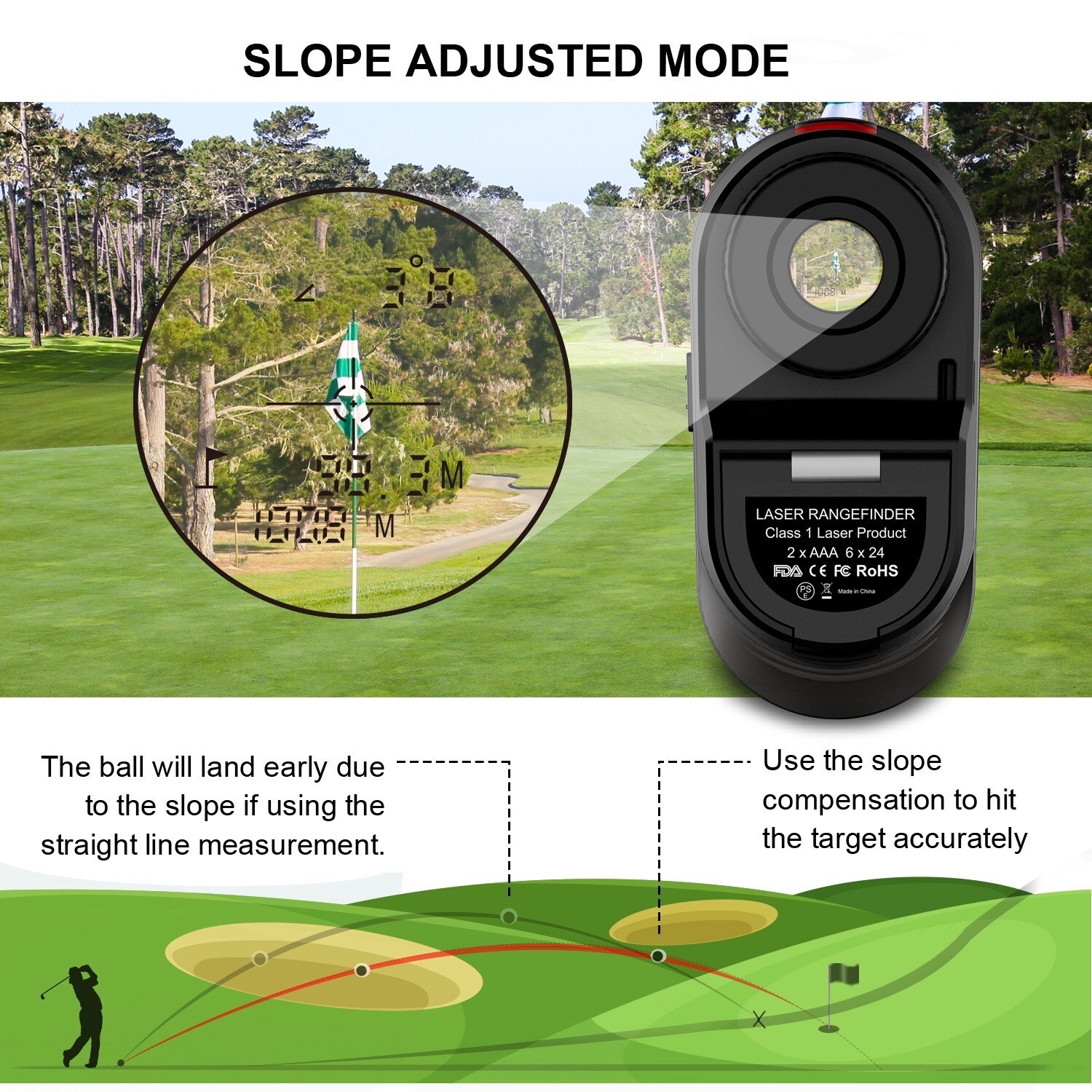 Golf Range Finder with Slope for Golfing Hunter - 6X Magnification High