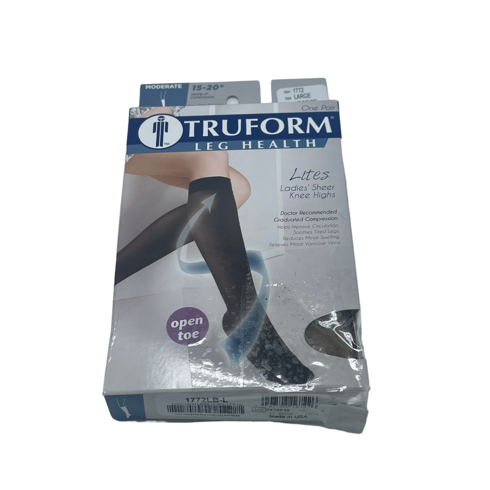 TRUFORM Leg Health Lites Large 1772 Nude Ladies Sheer Knee Highs 15-20 MmHg New