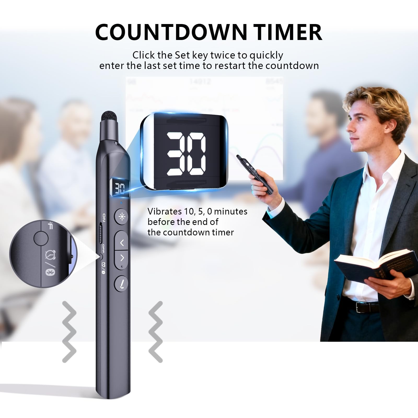N21 Bluetooth Presentation Clicker with Telescopic Teaching Pointer, Presenta...