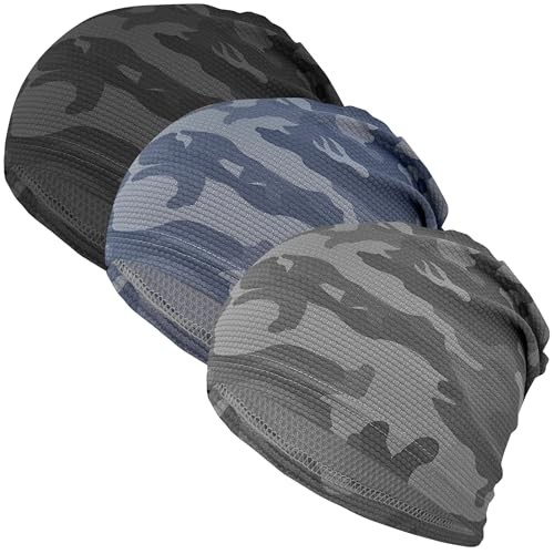 3-Pack Cooling Skull Caps for Men Women,Thin Camo-black+dark Grey+bule