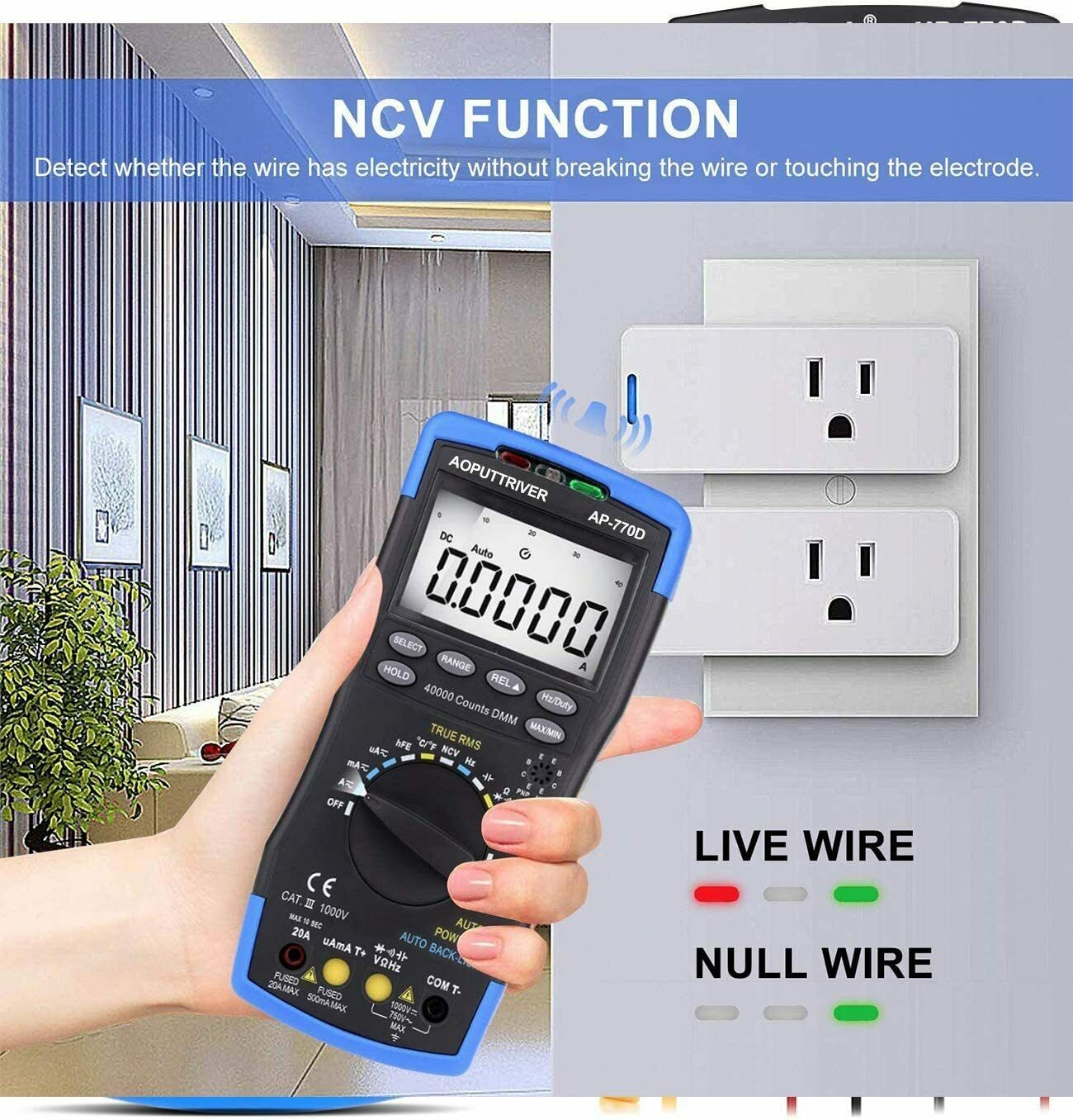 770D Multimeter 40000 Count TRMS AC DC Volt Apm Meter NCV hFE Continuity Test