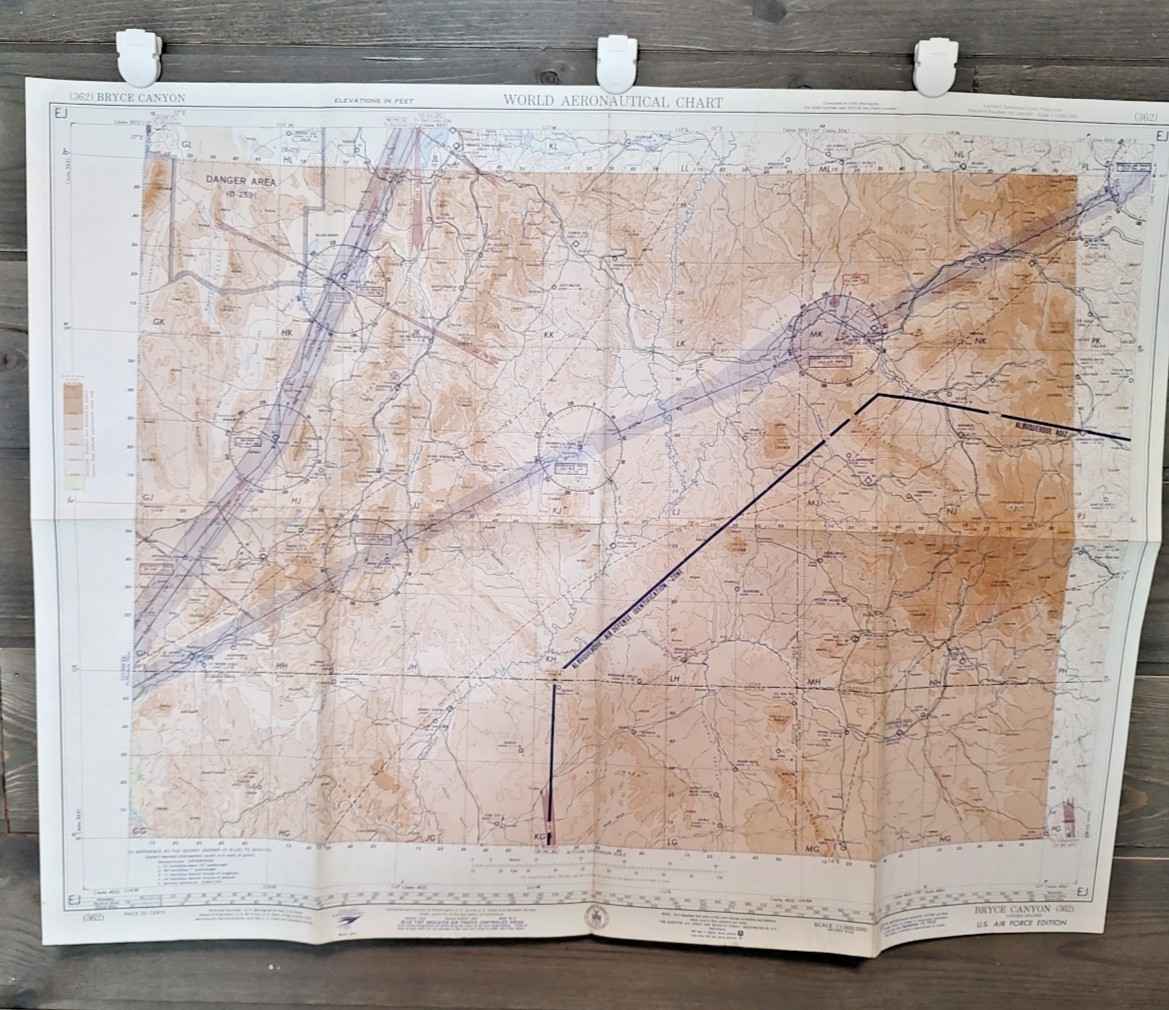 World Aeronautical Chart Map BRYCE CANYON 1953 USAF Edition 2 Sided
