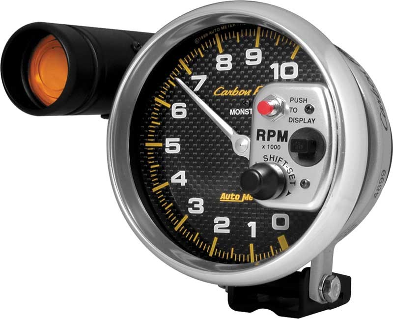Auto Meter Carbon Fiber Series 5" 10000 RPM Pedestal Mount Tachometer with Amber