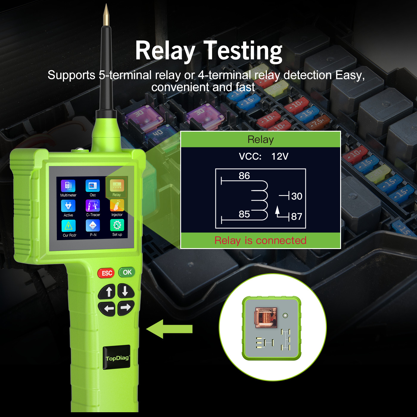 TOPDIAG P200 Pro Circuit Detector Power Fuel Injector For 9V-48V Car Truck Boat